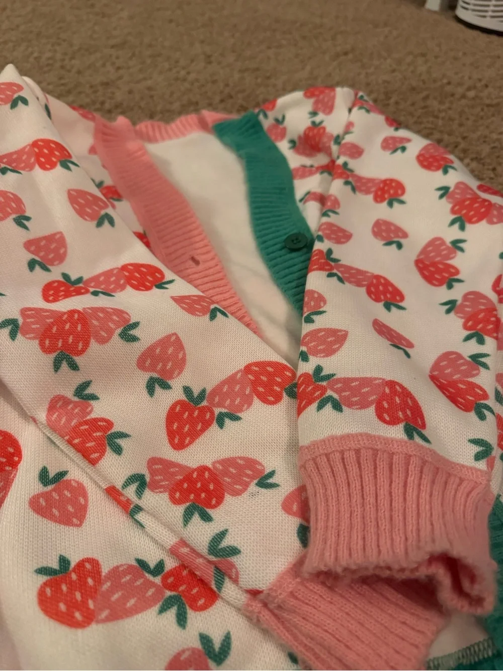 Girls' Strawberry Print Cardigan - Pink & Green
